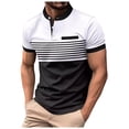 thumbnail image 6 of Mens Striped Polo Shirt Short Sleeve Stand Collar Golf T Shirt Henley Top Casual Summer Tee White XL, 6 of 6
