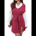 thumbnail image 2 of de Vestido Tipo Chaleco para Mujer, Suéter de Punto, Suéter con Cuello en V y Cintura Anudada Rojo M, 2 of 10