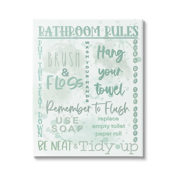 Stupell Industries Green Bathroom Rules Typography Painting Gallery Wrapped Canvas Art Print Wall Art, 16 x 20