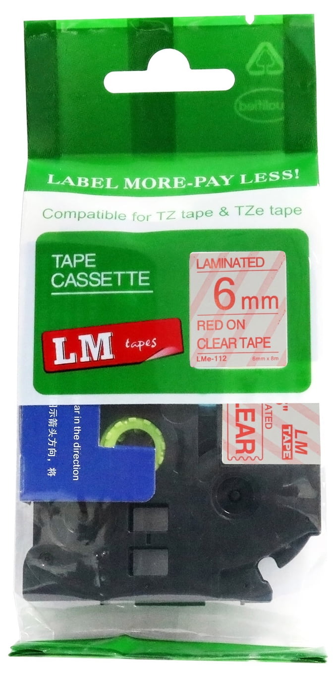 2PK Compatible Brother Red on Clear Laminated Label Tape TZ-112 TZe-112 6mm*8m 