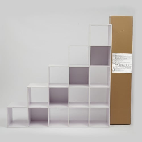 Modern Free Standing White Ladder Cube Storage Bookcase L-Shaped Corner Shelf 15-Cube Organizer