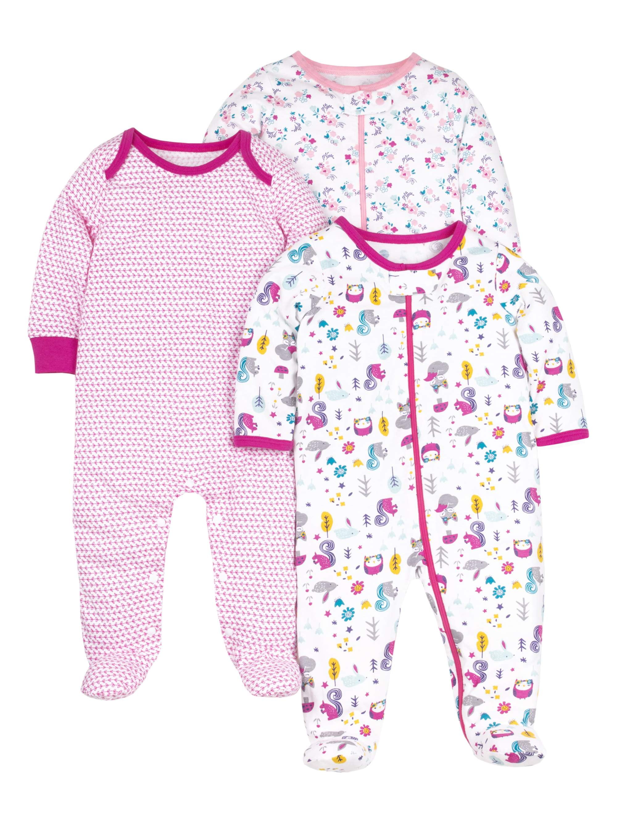 Little Star Organic Newborn Baby Girls Sleep 'N Play Footed Pajamas, 3
