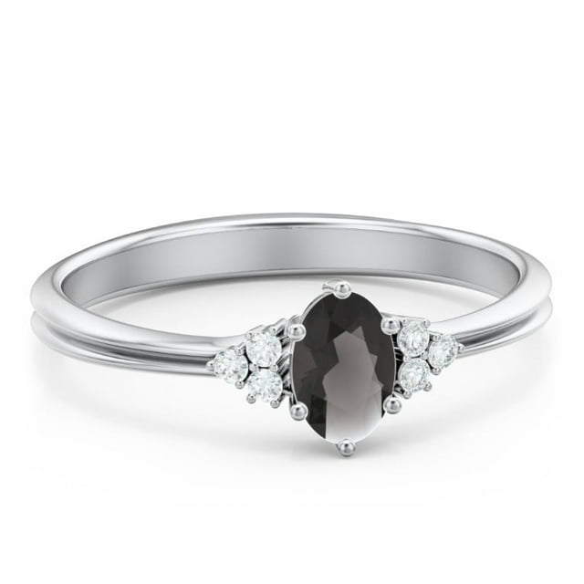 Birthstone Oval Ring with Shoulder Accents - Smokey Quartz (June)