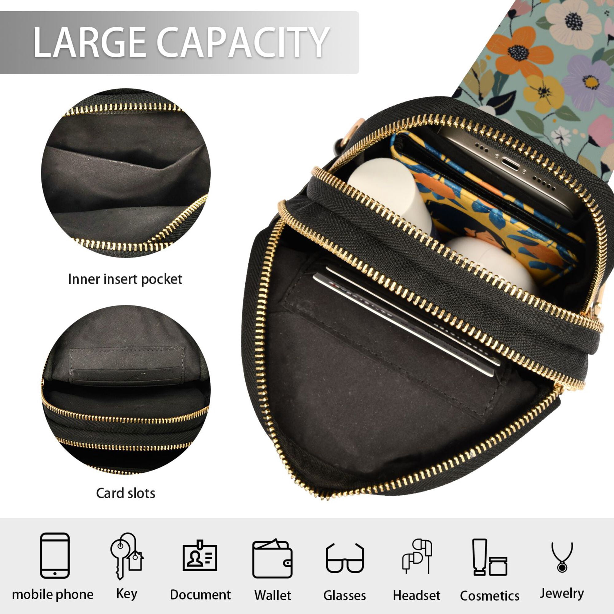 FORMRS Womens Crossbody Sling Bag Travel Daypack Shoulder Chest Backpack, Floral Pattern