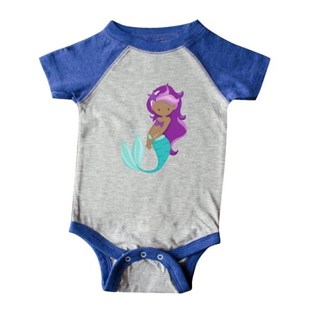

Inktastic African American Mermaid Purple Hair Sea Star Gift Baby Girl Bodysuit