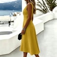 thumbnail image 4 of ClodeEU Women's V Neck Sleeveless Wide Strap Midi Dress,Elegant Tunic Swing Dress Yellow,Women's Plus M, 4 of 6