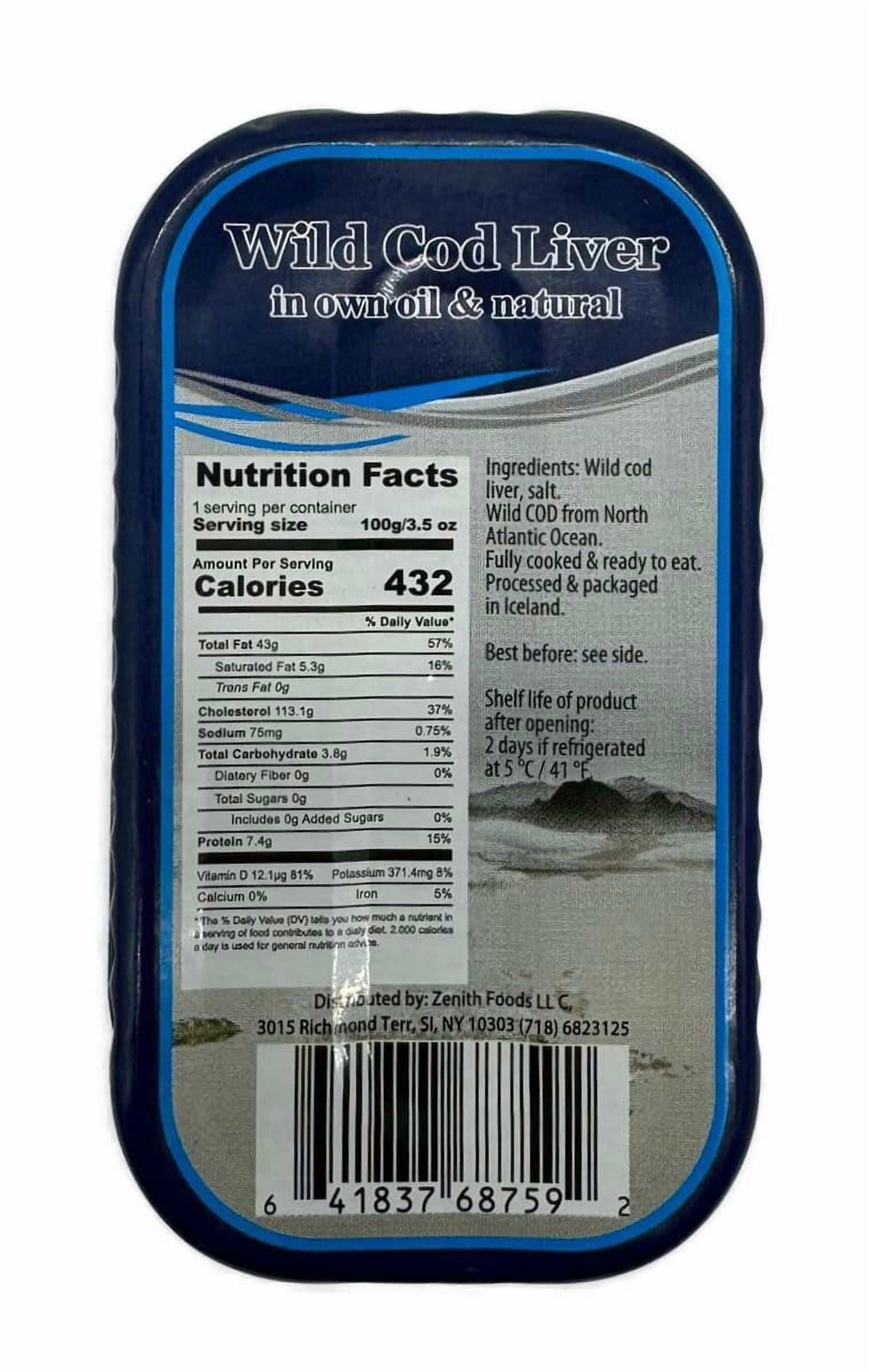 Royal Zenith Icelandic Wild Cod Liver 4.05oz/115g Pack of 5, Certified Kosher.