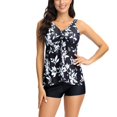 thumbnail image 2 of Womens Swimsuits Pimelu Bathing Suit for Women Two Piece Swimsuits Womens Tankini Bathing Suits Ladies Fashion Floral Print Tie Front Modest Swimsuits with Boyshorts High Waist Bikini Sets Swimwear, 2 of 7