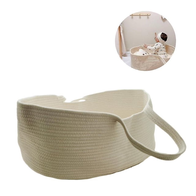 Cesta de bebé portátil de cuerda de algodón tejida, cuna para bebé (blancuzco)