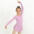thumbnail image 2 of Girls Long Sleeve Ballet Leotard Flared Skirt Nylon Spandex Dance Dress Gymnastics Activewear Pink,Size 7-8 T, 2 of 7