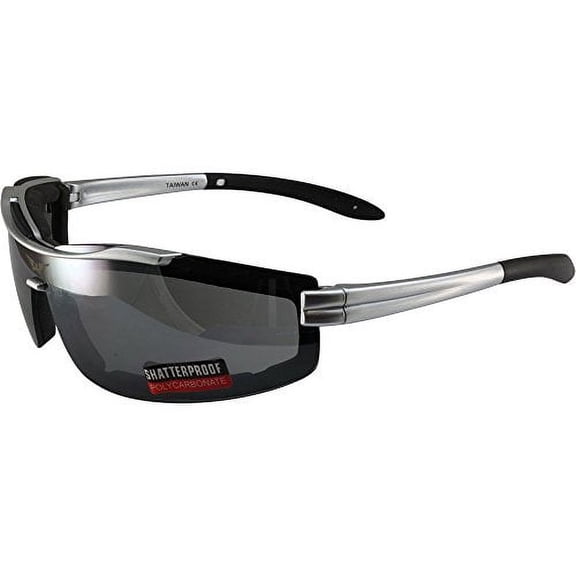 Global Vision Tornado Padded Motorcycle Safety Sunglasses Silver Frames Smoke Lens ANSI Z87.1