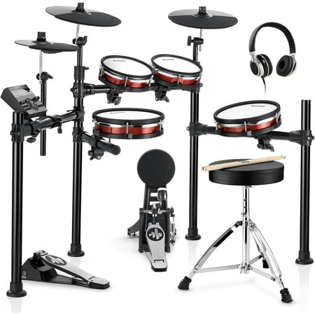 Donner Electric Drum Sets for Adults Updated Mesh Heads, 10'' Snare, 10'' Tom3, 12'' Crash, 450+ Sounds, Red, DED-200 MAX