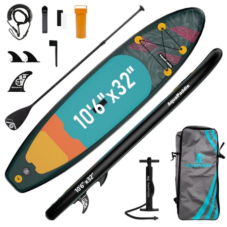 pooboo 10'6 Inflatable Stand Up Paddle Board 32" Width 6' Thick SUP Paddle Board with Paddleboard Accessories Triple Action Pump