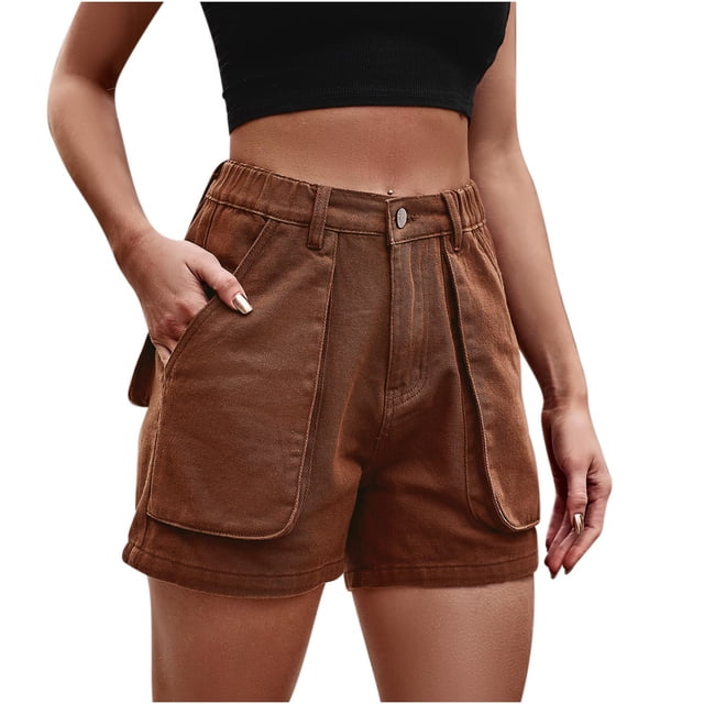 LOVZFMLL Shorts Décontractés pour Femmes, Taille Élastique, Style Travail, Marron m