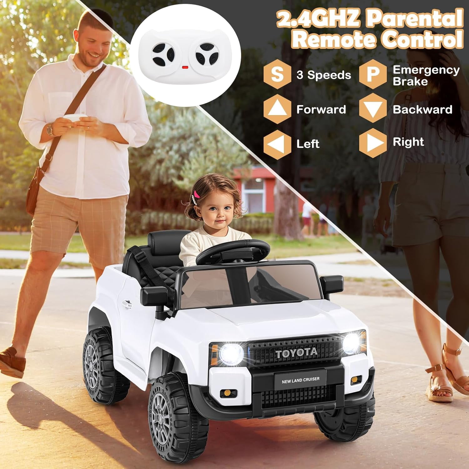 Licensed Toyota Ride on Car by OLAKIDS, Battery Powered Electric Vehicle for Kids with Remote Control, MP3, USB, Power Display, LED Lights, Suspension, Ride on Toy for 3+ Boys Girls
