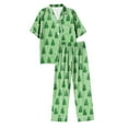 thumbnail image 4 of UngA Womens Silk Christmas Pajamas Set 2 Piece Satin Pjs Soft Button Down Sleepwear Wide Leg Long Pants with Pockets Women's Christmas Pajamas,Size L, 4 of 5