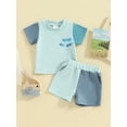 thumbnail image 3 of Aojekbee Little Boys Brother Matching Outfits Sets Short Sleeve Contrast Color Tops and Casual Shorts Sets, 3 of 10
