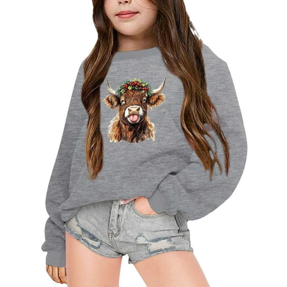 Little Kid Girls Zipper Hoodie 4t 5t Girls Hoodie Cat with Ears Butter Zip up And Children's Winter Christmas Themed Cow Print Warm And Comfortable Grey 4-5 Years