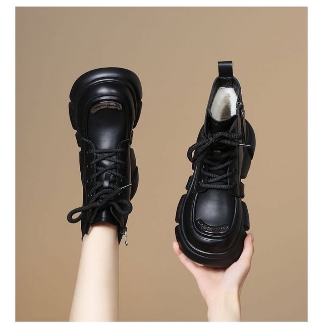 Botas de nieve de piel para mujer, botas de invierno de piel auténtica, de lana y algodón, botas Martin de suela gruesa, botas cortas para mujer, botas gruesas y cálidas de algodón