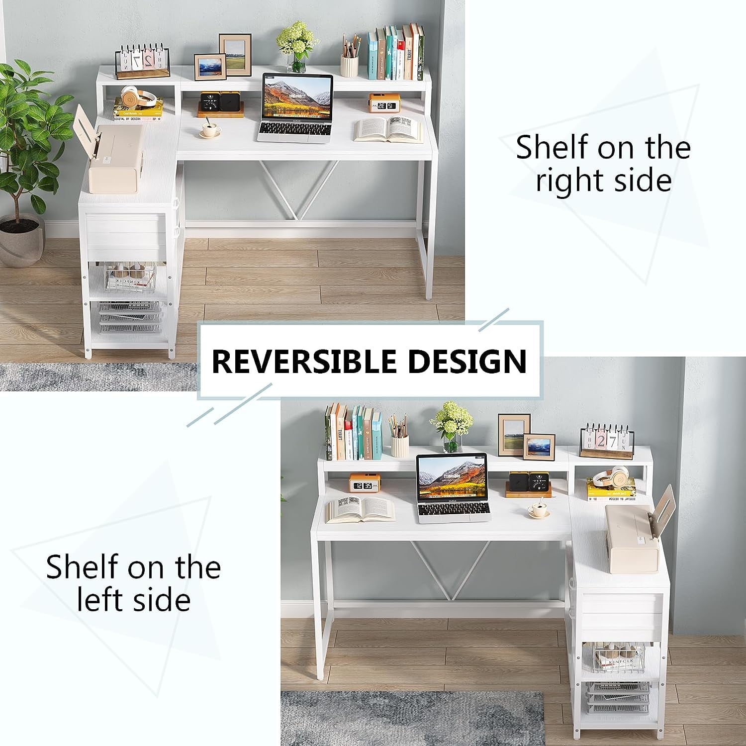 Tribesigns L Shaped Desk with Drawer, Industrial Corner Desk Home Office Table with Storage Shelves and Monitor Stand, Rustic Wooden and Metal PC Desk for Small Space