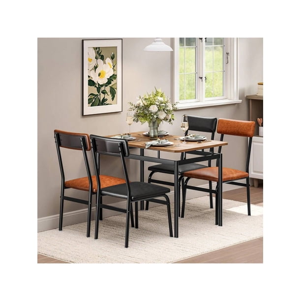 5-piece dining mesa set para 4 - kitchen mesa y sillas set con heavy-duty metal frame y cushioned asientos, space-saving dinette muebles para small space apartments