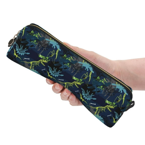 Ratiio Cartoon Dinosaur Pattern Leather Pencil Case, Pencil Pouch with Durable Zipper, Compact and Stylish Organizer for Stationery, Art Supplies, Travel Essentials