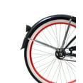 thumbnail image 5 of Wonder Wheels Beach Cruiser Coaster Brake Single Speed Bicycle, Bike, Stainless Steel Spokes One Piece Crank Alloy Red Rims 36H White Wall Tire W/ Fender - Black & Red, 5 of 11
