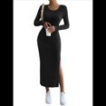 thumbnail image 1 of Vestidos Largos de Otoño para Mujer, de Larga, Informales, de Punto Acanalado, Ajustados, Elegantes, con Cuello Redondo y Abertura Lateral Negro XS, 1 of 10