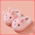 thumbnail image 2 of DHFJKG Kids Winter Fuzzy Closed-Back Slippers Warm Cute Rabbit Shape Cartoon Character Critter Flat Bottom Rubber Sole Soft House Slippers, 2 of 4