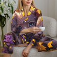 thumbnail image 6 of Fuzoiu Sunshine Cute Cat Sunflower Print Women's Long-Sleeved Pajama,Lounge Button Down Nightwear,Womens Notch Collar Pajama Set-Small, 6 of 7