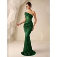 thumbnail image 4 of Dark Green One-Shoulder Sequin Bodice Mermaid Satin Evening Gown, 4 of 30