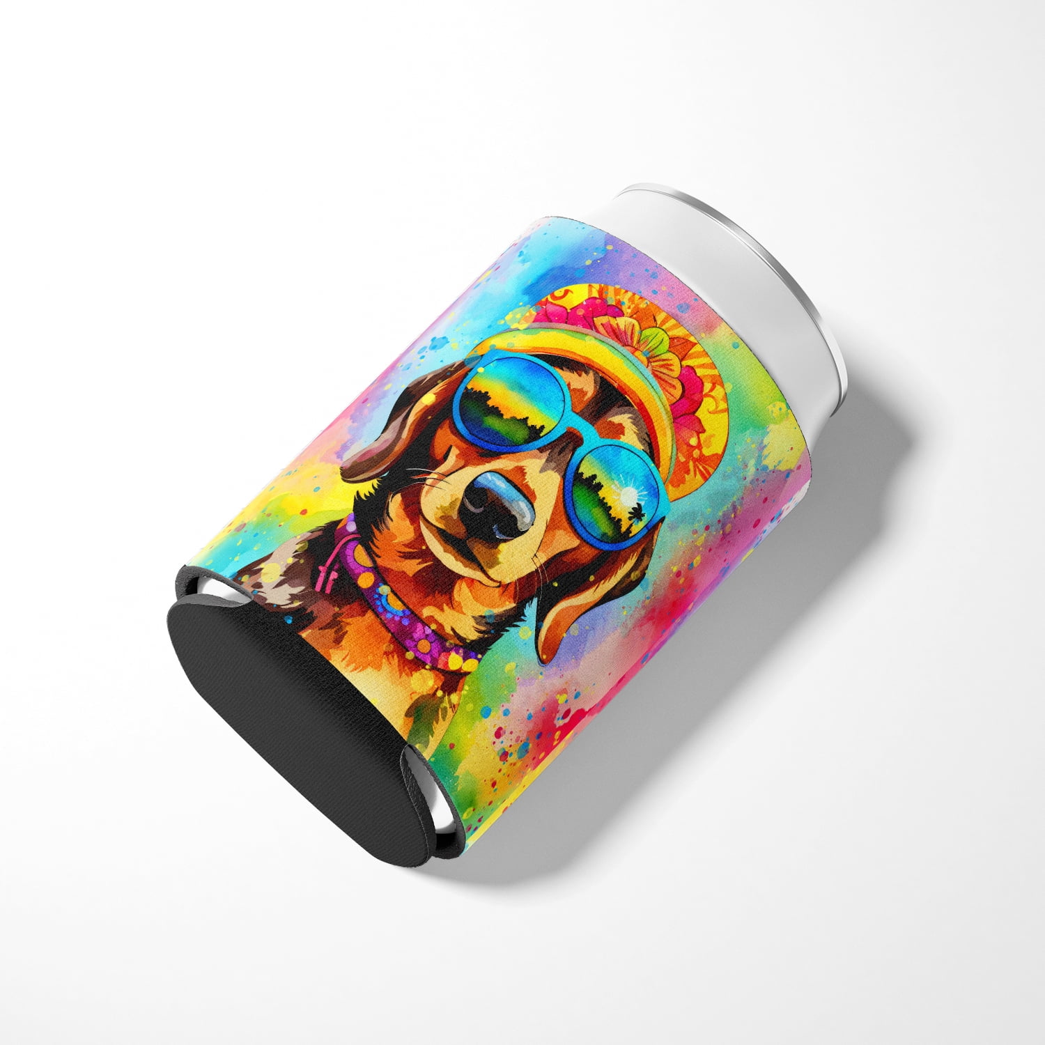 Dachshund Hippie Dawg Can or Bottle Hugger 3 in x 5 in