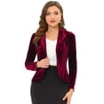 thumbnail image 1 of Blazer con solapa con muescas para mujer, manga larga, para oficina, negocios, con botones, de terciopelo Rojo XL, 1 of 6