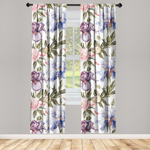 Floral Window Curtains, Soft Colored Pattern of Iris Flowers Watercolor Painting Design Print, Lightweight Decor 2-Panel Set with Rod Pocket, Pair of - 28"x63", Sage Green and Multicolor, by Ambesonne