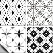 36 Pcs 4 Style Tile Stickers Style Peel and Stick Wall Tile Stickers Black Geometric Patterns Waterproof Self Adhesive Stick on Tiles Decals for Bathroom Wall Art Decor 4×4 Inch