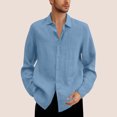 thumbnail image 2 of QATAINLAV Sales of the Week Mens Button Up Shirts Casual Long Sleeve Lapel Tee Shirt Solid Color Cotton Linen Lightweight Going Out Tops Light Blue M, 2 of 6
