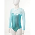 thumbnail image 2 of MSemis Kids Girls Rhinestone Mesh Splice One Piece Gymnastics Leotard Blue Green 6, 2 of 7