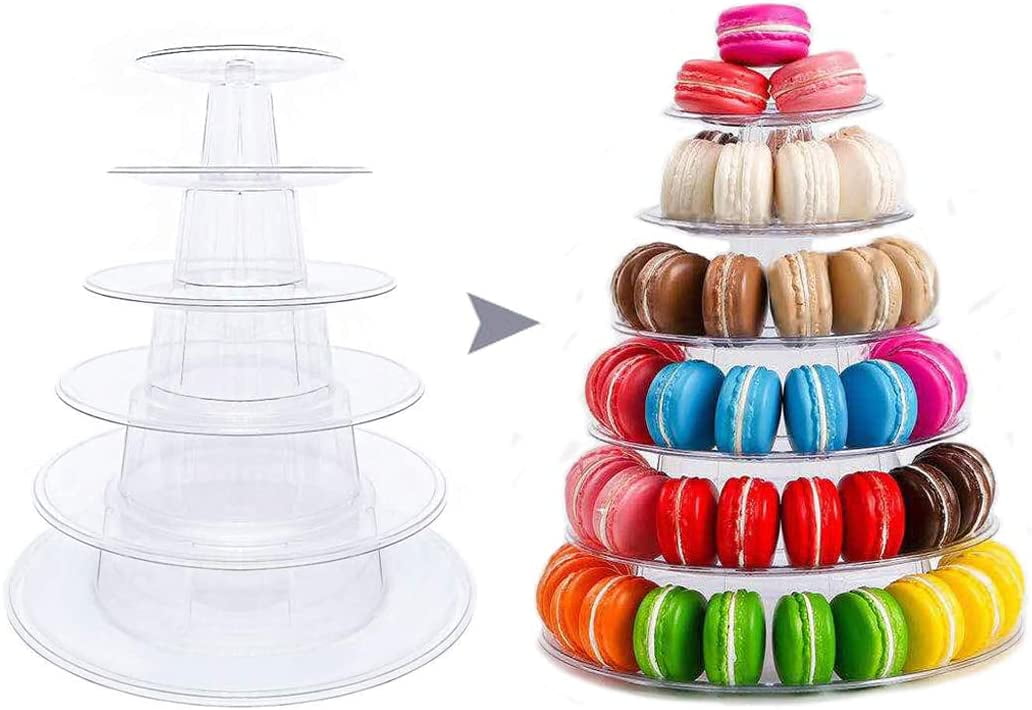 5-7Tier Macaron Cake Tower Display Round Clear Stand Rack Birthday Wedding Party 