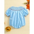 thumbnail image 4 of Newborn Baby Girl Halloween Smocked Pumpkin Outfit 3 6 12 18 Months 2T 3T Plaid Bubble Romper Embroidery Thanksgiving Fall Clothes, 4 of 8