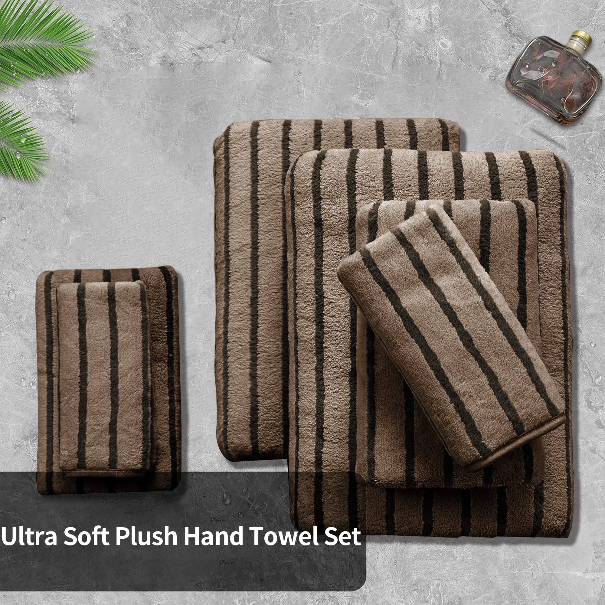 Jessy Home 2-Pack Hand Towels, Dark Brown Striped photo 5