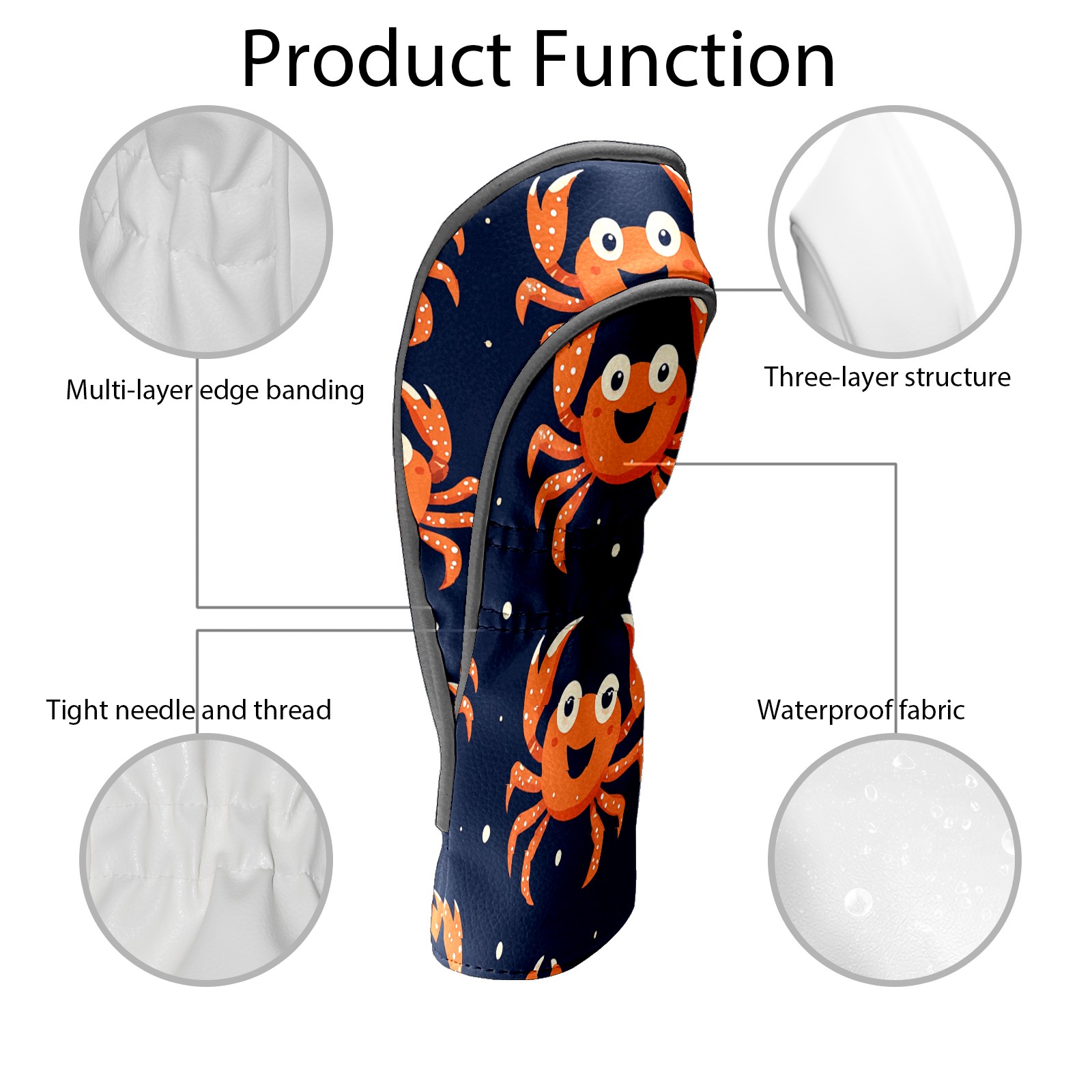 Golf Club Covers PU Leather Waterproof Head Covers for Fairway Woods Hybrids Crab Pattern