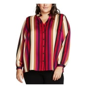 VINCE CAMUTO Womens Red Button Up Striped Long Sleeve V Neck Top Plus Size: 3X