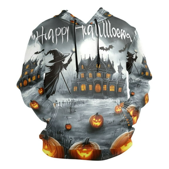 Halloween Pumpkins and Witch Men’s Hoodies Sweatshirt Fleece Jackets Long Sleeve Sweatshirts