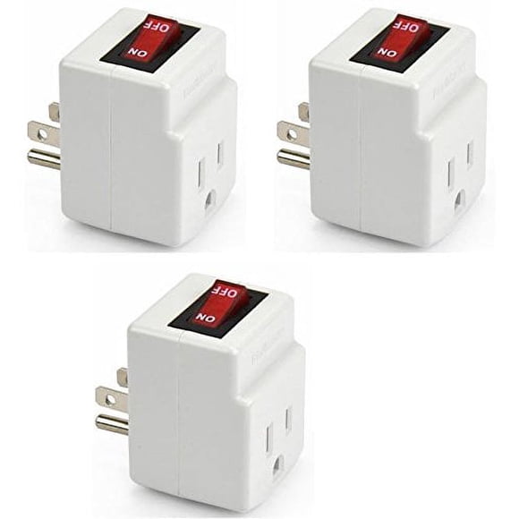 New! 3 Prong Grounded Single Port Power Adapter for Outlet with On/Off Switch to be Energy Saving with Indicator Light - 3 Pack……
