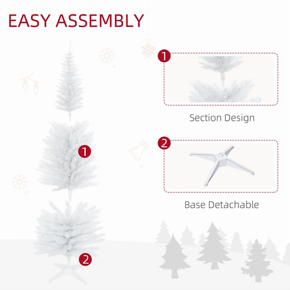 6FT Slim Pencil Christmas Tree - 390 Full Plastic Branches, White Artificial Tree, Detachable Sturdy Plastic Base, Space-Saving Holiday Decor for Home/Apartment/Office