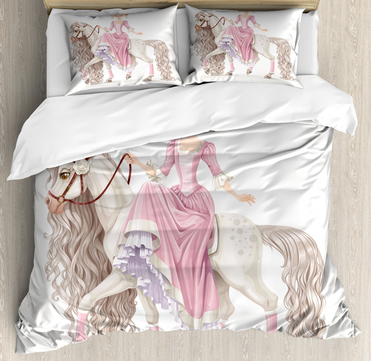 Girls Duvet Cover Set with Pillow Shams Fairytale Castle Princess Print 