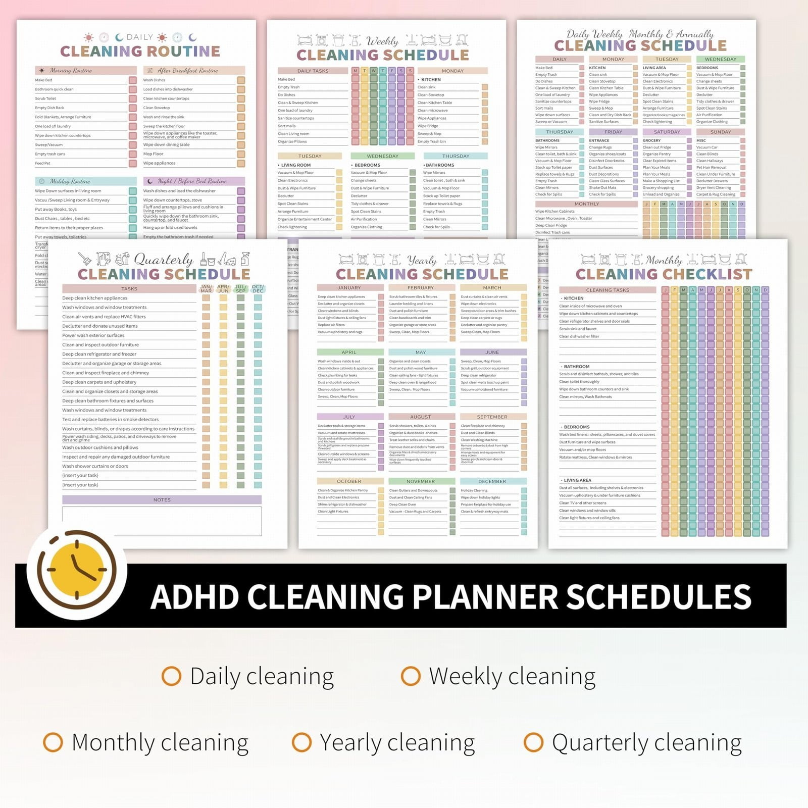 Cleaning Planner & Schedule Checklist Organizer – Daily, Weekly, Monthly & Annual Chore Chart Notebook, Durable Household Management Journal for Home & Family Tasks, Gift-Ready