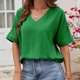 thumbnail image 4 of Fiudx Ofertas de La Semana Moda de Mujer Color Vendido Cuello Redondo Bajo La Cintura Cómoda Camiseta Suelta Blusa de Manga Corta Tops Casuales, 4 of 5
