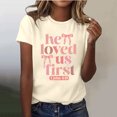thumbnail image 3 of Womens Valentine'S Day Tops Round Neck | Letter Print Tee for Comfort & Style Petite Tops for Women,Beige,3XL, 3 of 4