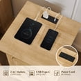 thumbnail image 2 of KeyWhat Farmhouse 2-Drawer Nightstand with Charging Station, 18" Wooden End Table for Bedroom, Living Room, Natural Oak, 2 of 7